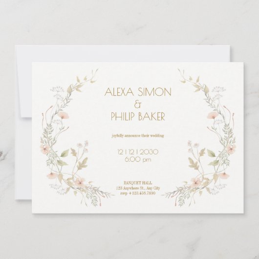 Invitation Mariage floral de Pêche blanche (Devant)