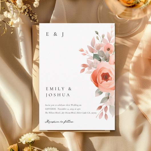 Invitation Mariage floral de Pêche Boho