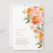 Invitation Mariage Floral de Pêche Orange Aquarelle moderne (Devant)