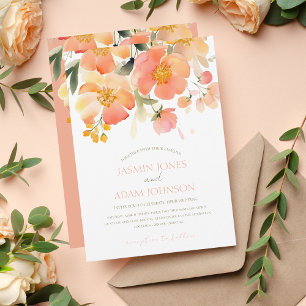 Invitation Mariage Floral de Pêche Orange Aquarelle moderne