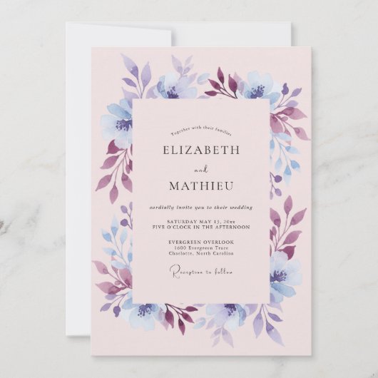 Invitation Mariage Floral de Pervenche en Forêt (Devant)
