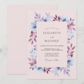 Invitation Mariage Floral de Pervenche en Forêt (Devant / Derrière)