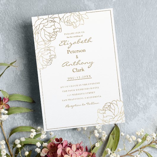Invitation Mariage floral de pivoine blanc brillant