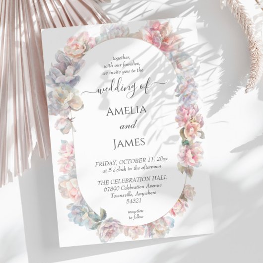 Invitation Mariage floral de pivoine rose romantique
