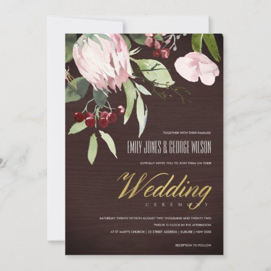 Invitation Mariage floral de pomme rose bordeaux (Devant)