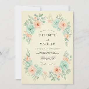 Invitation Mariage Floral de Printemps à la Pêche et à la Men