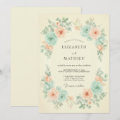 Invitation Mariage Floral de Printemps à la Pêche et à la Men (Devant / Derrière)