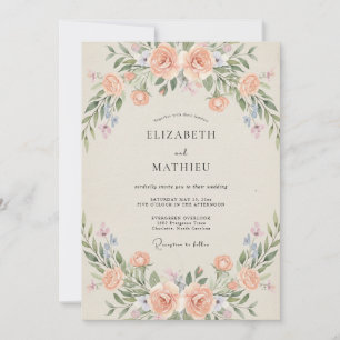 Invitation Mariage Floral de Printemps Élégant aux Pêches