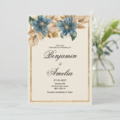 Invitation Mariage floral de printemps en ivoire bleu (Debout devant)
