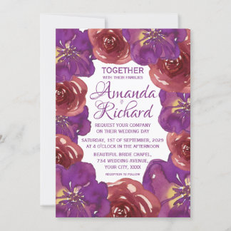 Invitation Mariage Floral de Printemps Été Violet Clair et Ro