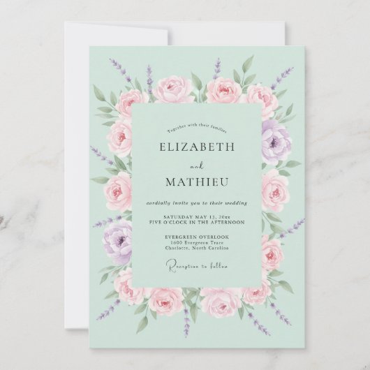 Invitation Mariage Floral de Printemps Menthe (Devant)