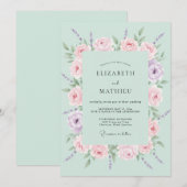 Invitation Mariage Floral de Printemps Menthe (Devant / Derrière)