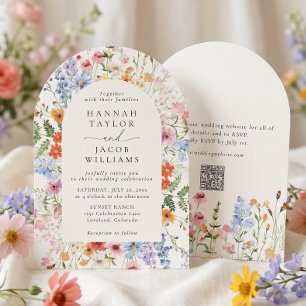 Invitation Mariage Floral de Printemps Prairie Colorée Code Q