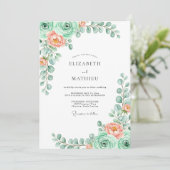 Invitation Mariage Floral de Printemps Vert Menthe (Debout devant)