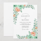 Invitation Mariage Floral de Printemps Vert Menthe (Devant / Derrière)
