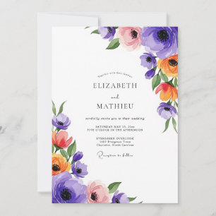 Invitation Mariage Floral de Printemps Violet Vibrant