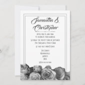 Invitation Mariage floral de rose noir et blanc (Devant)