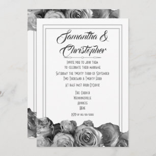 Invitation Mariage floral de rose noir et blanc