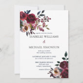 Invitation Mariage floral de rose rose rouge de Bourgogne (Devant)