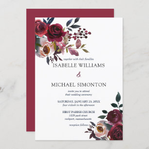 Invitation Mariage floral de rose rose rouge de Bourgogne