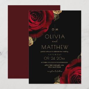 Invitation Mariage floral de rose rouge divin et romantique 
