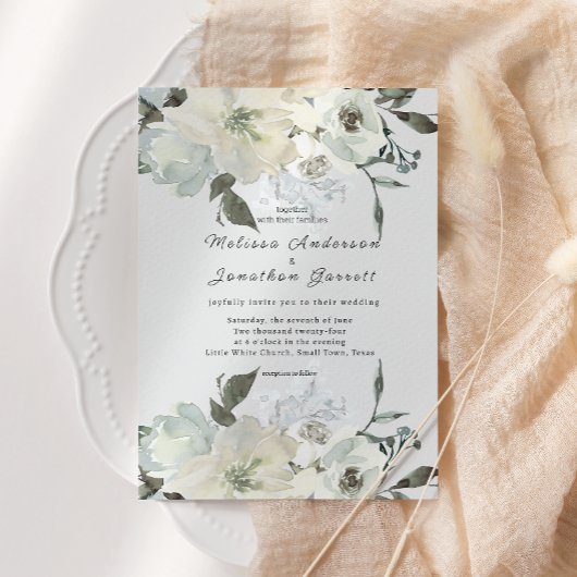 Invitation Mariage floral de roses blanches d'ivoire