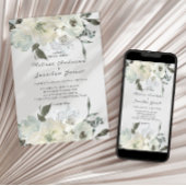 Invitation Mariage floral de roses blanches d'ivoire