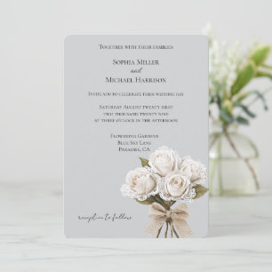 Invitation Mariage floral de roses blanches en faux dentelle