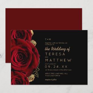 Invitation Mariage Floral de Roses Bourguignonnes Modernes