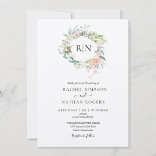 Invitation Mariage Floral de Roses Monogramme Kraft Rustique