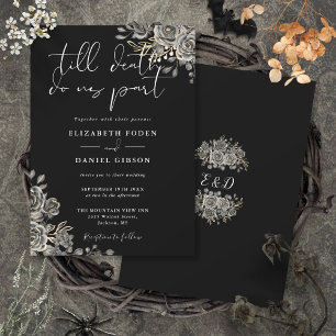 Invitation Mariage floral de roses noires et blanches gothiqu