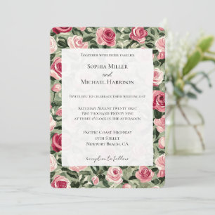 Invitation Mariage Floral de Roses Rouges et Vertes