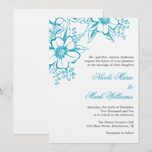 Invitation Mariage floral de style d'impression typographique (Devant / Derrière)