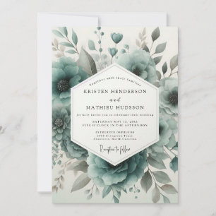 Invitation Mariage Floral de Teinte Cyan en Forêt