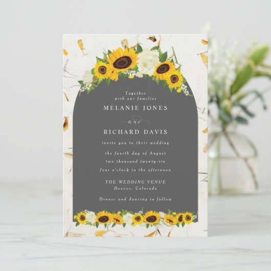 Invitation Mariage floral de tournesol botanique (Debout devant)