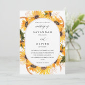 Invitation Mariage floral de tournesol d'automne - blanc (Debout devant)