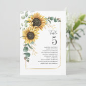 Invitation Mariage floral de tournesol Eucalyptus Tableau Num (Debout devant)