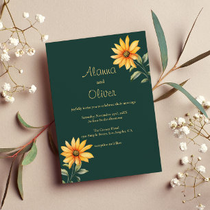 Invitation Mariage floral de tournesol or vert orange