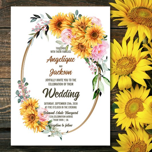 Invitation Mariage floral de tournesol rustique