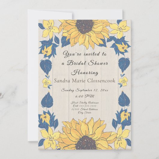 Invitation Mariage floral de tournesol rustique Fête des mari (Devant)