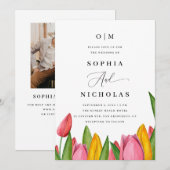 Invitation Mariage Floral de Tulipes de Printemps | Photo & C (Devant / Derrière)