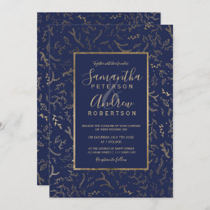Invitation Mariage floral de typographie de bleu marine
