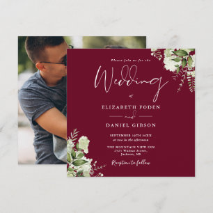 Invitation Mariage Floral de Verdure de Bourgogne Photo Carré
