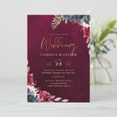 Invitation Mariage floral de vin Berry (Debout devant)