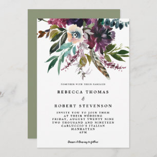 Invitation mariage floral de wildfllower de plume pourpre de