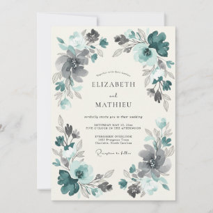Invitation Mariage Floral Déclinaison de Teinte Cyan