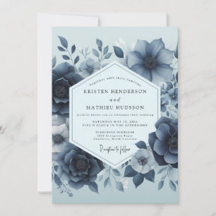 Invitation Mariage Floral Delft Bleu Maussade