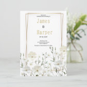 Invitation Mariage floral délicat à la menthe blanche or (Debout devant)