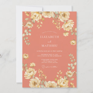 Invitation Mariage Floral Délicat aux Touches de Pêche