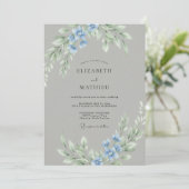Invitation Mariage Floral Délicat Bleu (Debout devant)